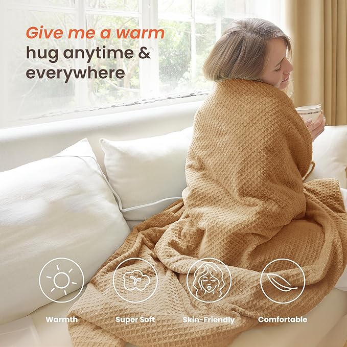 Heated Blanket Electric Blanket Twin Waffle, 62x84 Inches Sherpa Fleece Fast