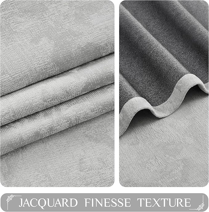 Beauoop Grey Floral Jacquard Blackout Curtains 90 Inches Long 2 Panels