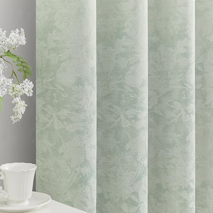 Beauoop Green Floral Jacquard Blackout Curtains 90 Inches Long 2 Panels