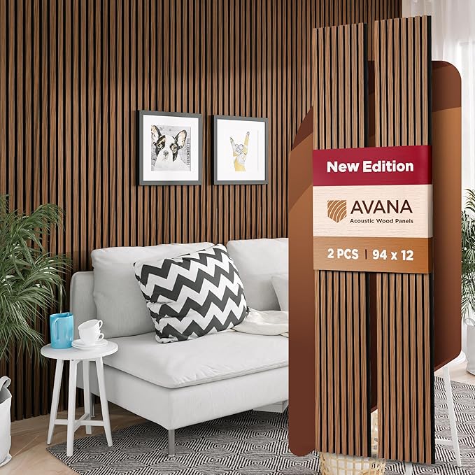 Avana Acoustic Wood Wall Panels – 94.4 x 12.6 Inch Rustic Walnut Acoustic (2 ...