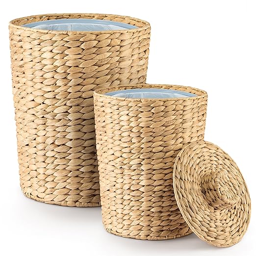 Set of 2 Wicker Trash Can with Lid
