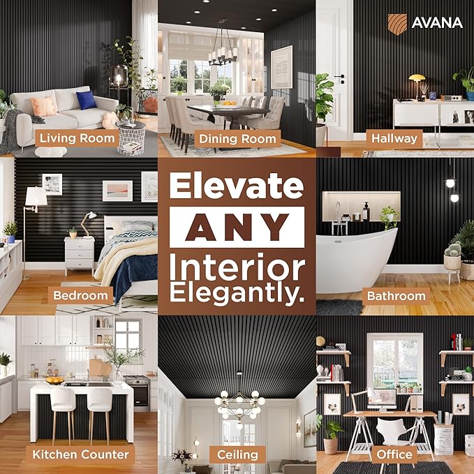 Avana Acoustic Wood Wall Panels – 94.4 x 12.6 Inch Black Oak Acoustic Panels ...