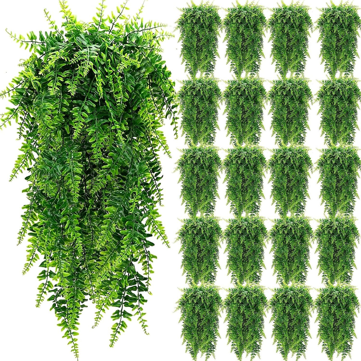 20 Pcs Artificial Hanging Plants Boston Ferns 32 Inch Plastic