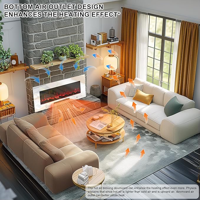 50" Electric Fireplace, Recessed & Wall Mounted Fireplace Heater 13 ...