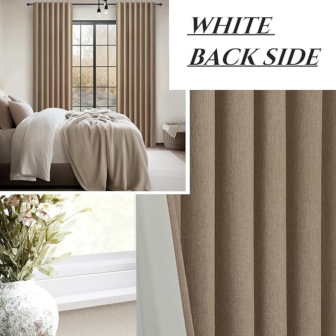 RustBrown Black Out 96 Inch Long Boho Curtains 2 Panel Set, Farmhouse Curtains