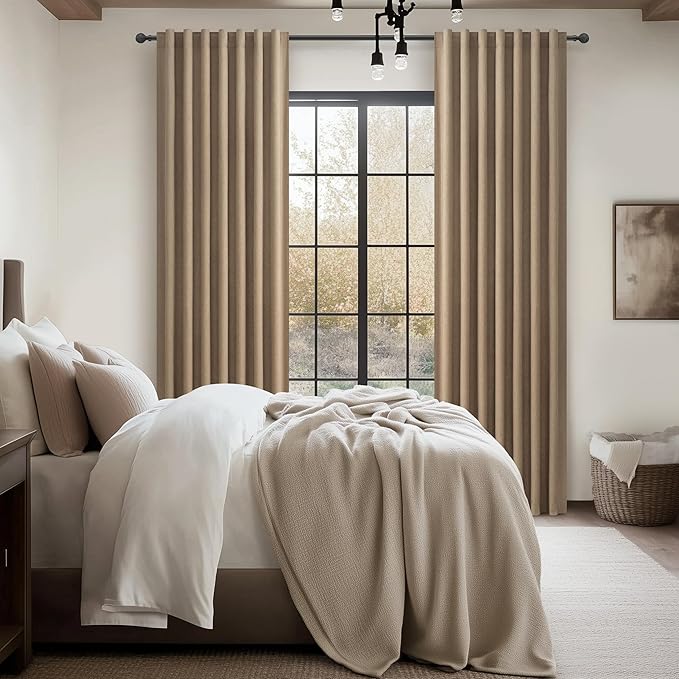 RustBrown Black Out 90 Inch Long Boho Curtains 2 Panel Set, Farmhouse Curtains