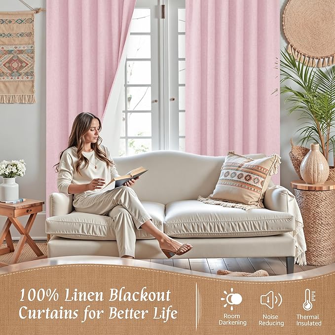 LAMIT Linen Full Blackout Window Curtains