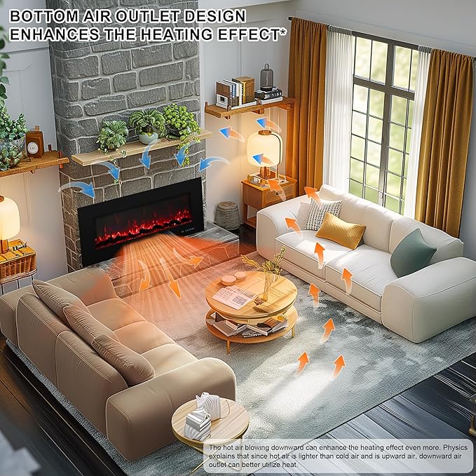 72" Electric Fireplace, Recessed & Wall Mounted Fireplace Heater 13 ...