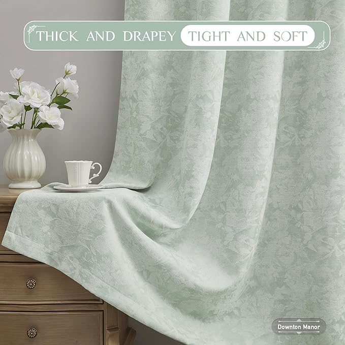 Beauoop Green Floral Jacquard Blackout Curtains 108 Inches Long 2 Panels
