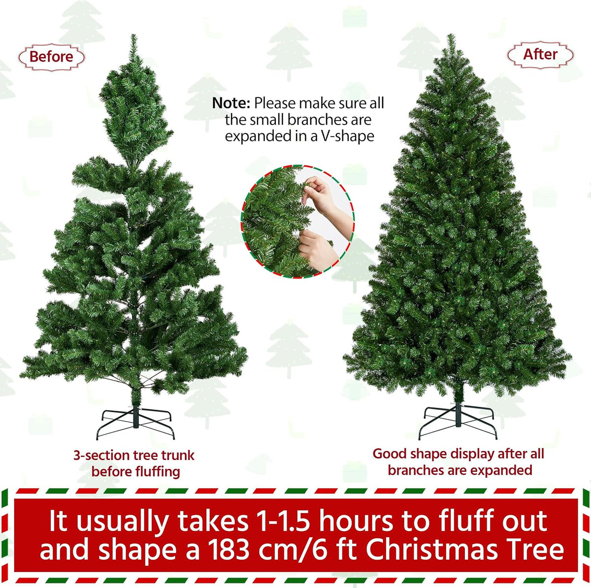 Yaheetech 6ft Pre-lit Christmas Tree with 300 Warm White Lights, Green