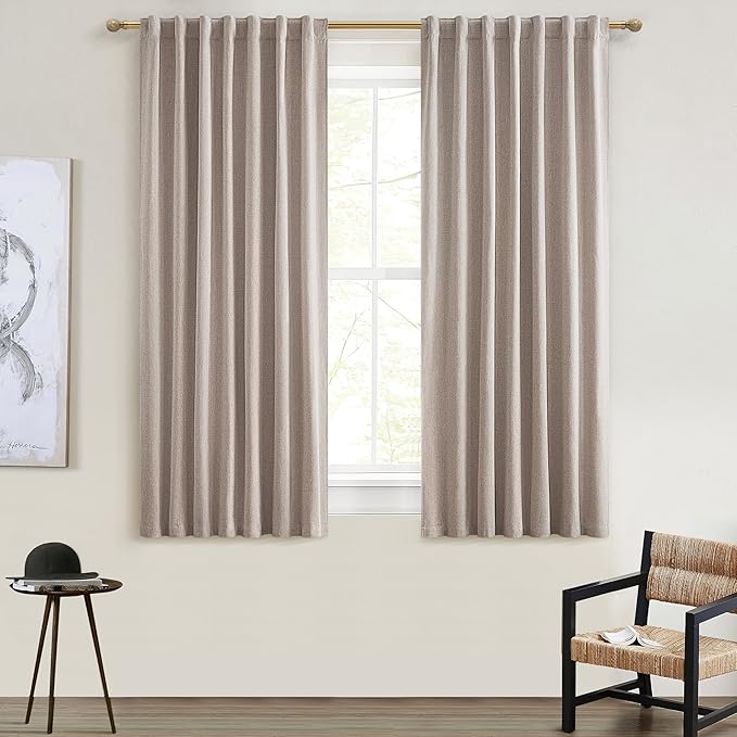 Small Blackout Kitchen Curtains 45 Inch Length, Rustic Farmhouse Pleat Burlap