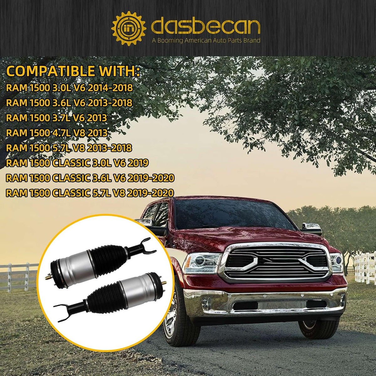 Dasbecan Front Air Suspension Shock Absorber Compatible with Dodge Ram 1500