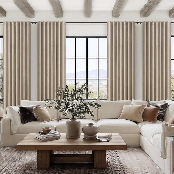 GreyBeige Modern Neutral 92 Inch Blackout Sliding Glass Door Curtains Light a...