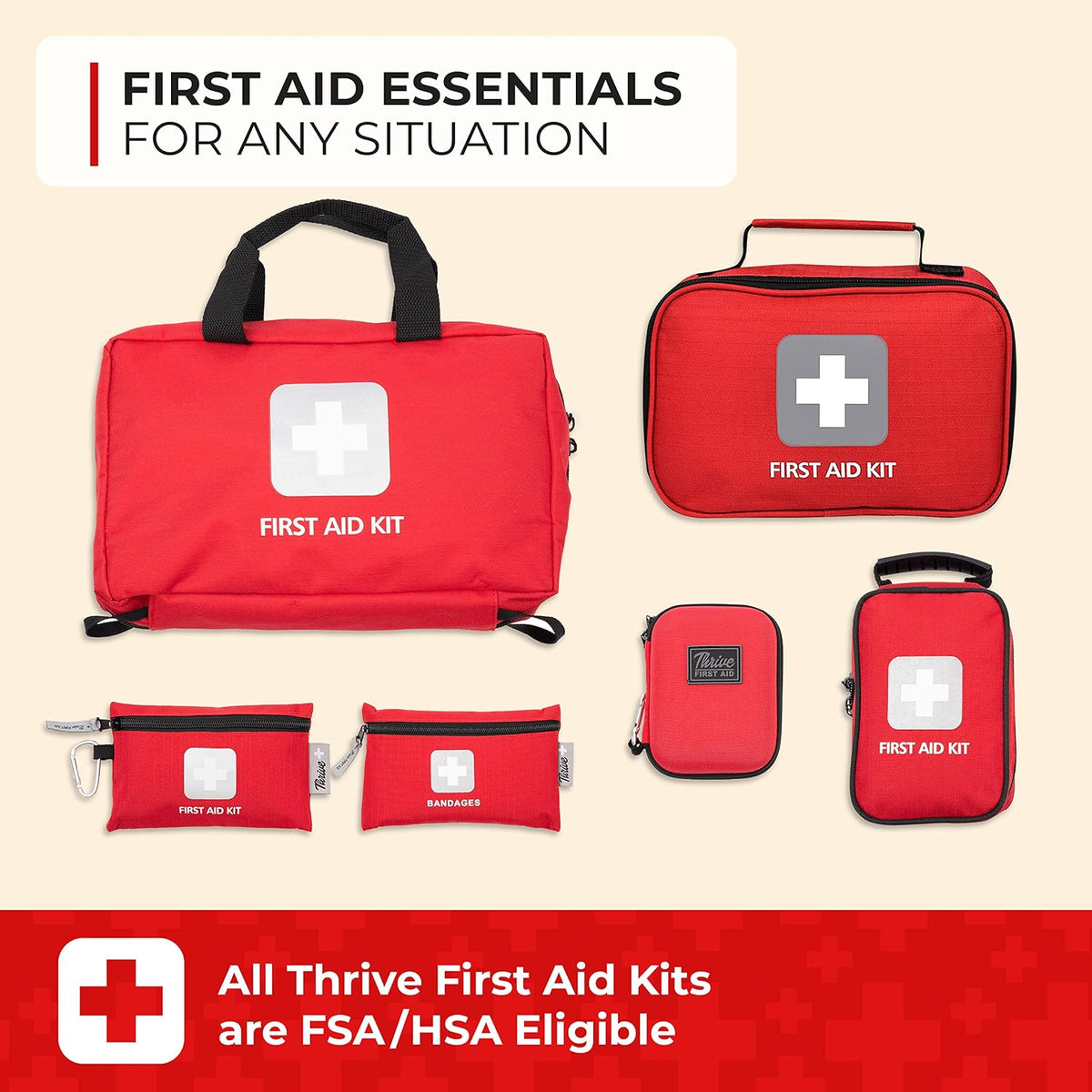 Thrive Home Essentials First Aid Kit (291 Pieces) - First Aid Bag with Multi-...