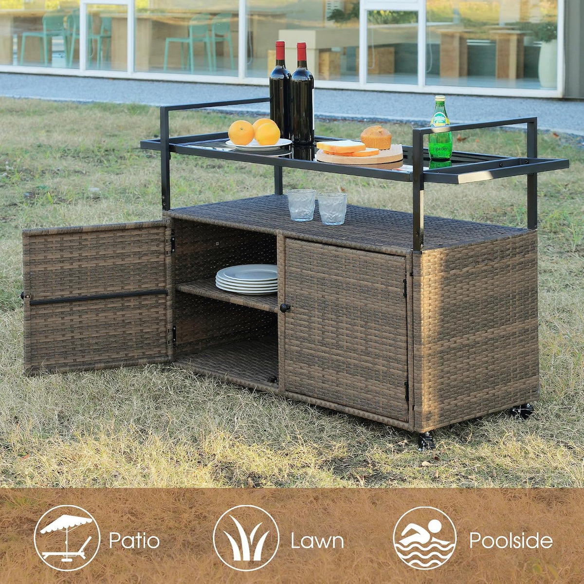 Outdoor Bar Cart Table, Brown