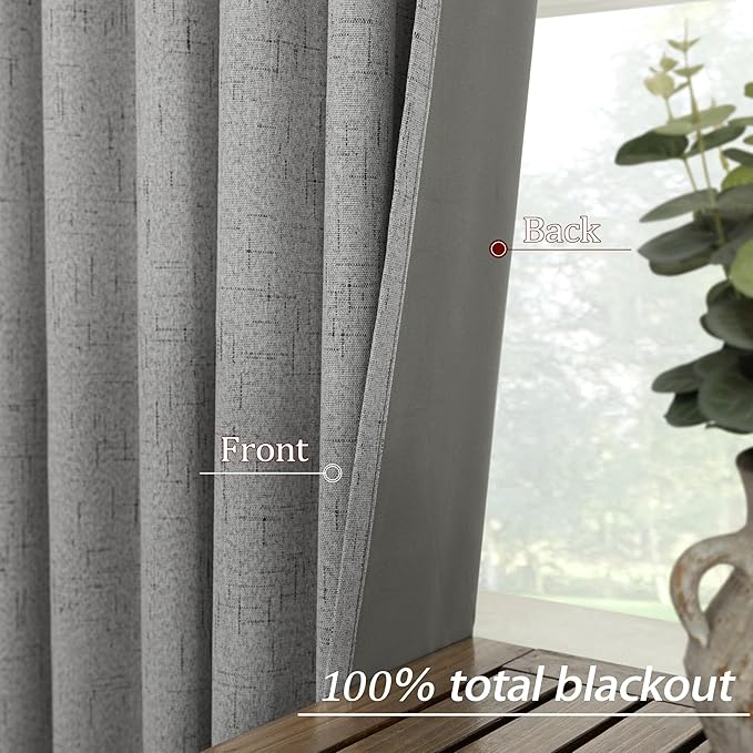KOUFALL Linen Grey Curtains Blackout
