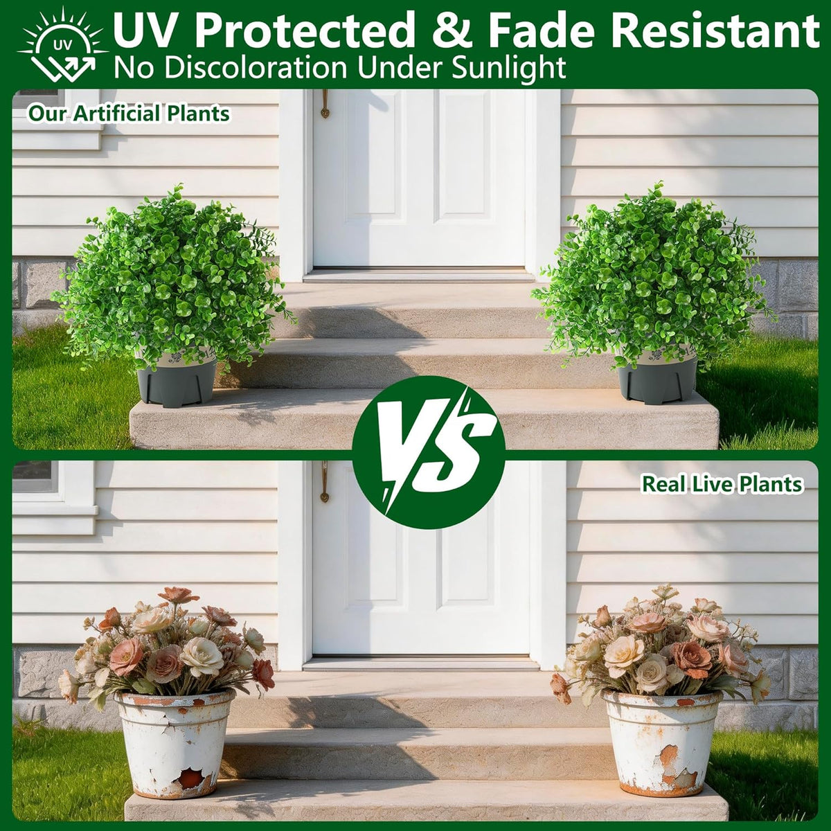Fake Plants Artificial Boxwood Topiary, 2 Pack Artificial Plants Outdoor with...
