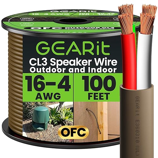 GEARit Outdoor Speaker Wire CL3 Rated, 16 Gauge Speaker Wire, Speaker Cable 100