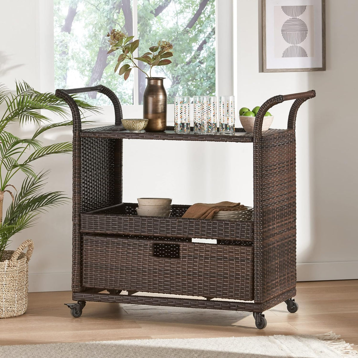 Christopher Knight Home Corona Outdoor Wicker Bar Table Cart, Multibrown