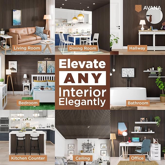 Avana Acoustic Wood Wall Panels – 47.2 x 12.6 Inch Dark Walnut Oak Acoustic (...