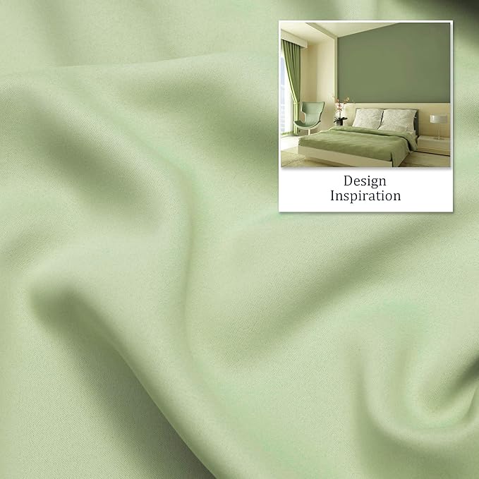 DUALIFE Light Green Blackout Curtain Panels/Drapes (Set of 2)