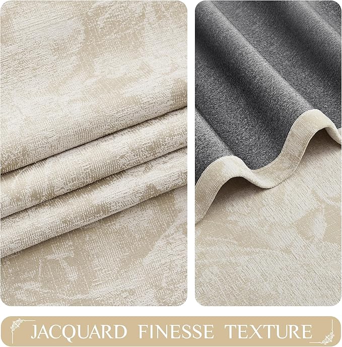 Beauoop Beige Floral Jacquard Blackout Curtains 108 Inches Long 2 Panels