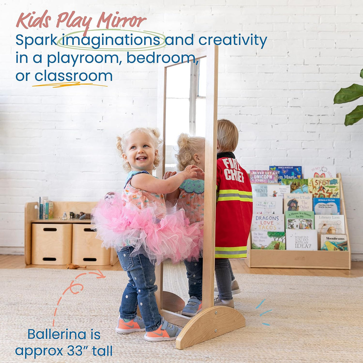 ECR4Kids Double-Sided Wooden Bi-Directional Mirror, Montessori, Natural | Dur...