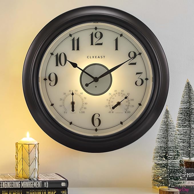 CLXEAST Illuminated Indoor Outdoor Clocks Waterproof 18 inch