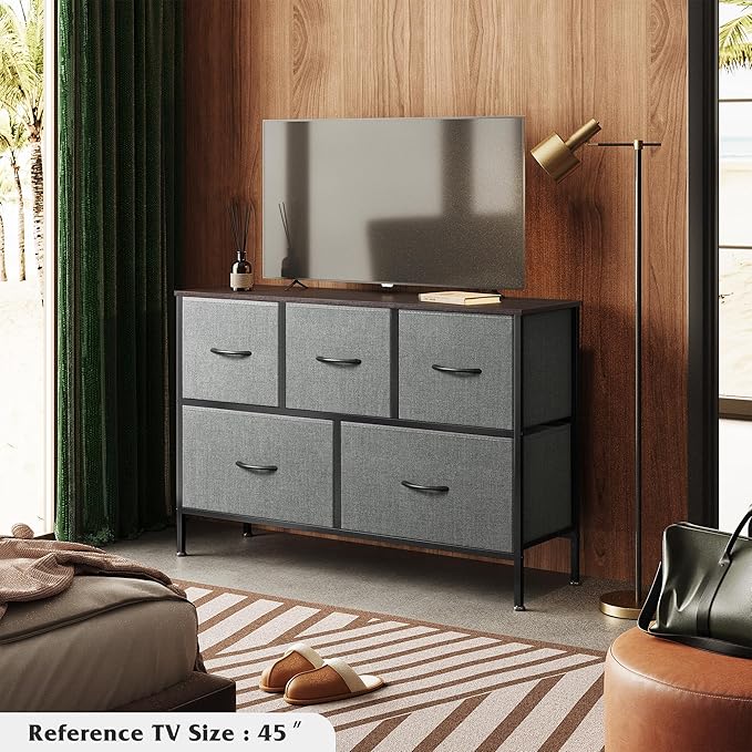 WLIVE Dresser for Bedroom with 5 Drawers, Long Storage Tower Organizer Unit