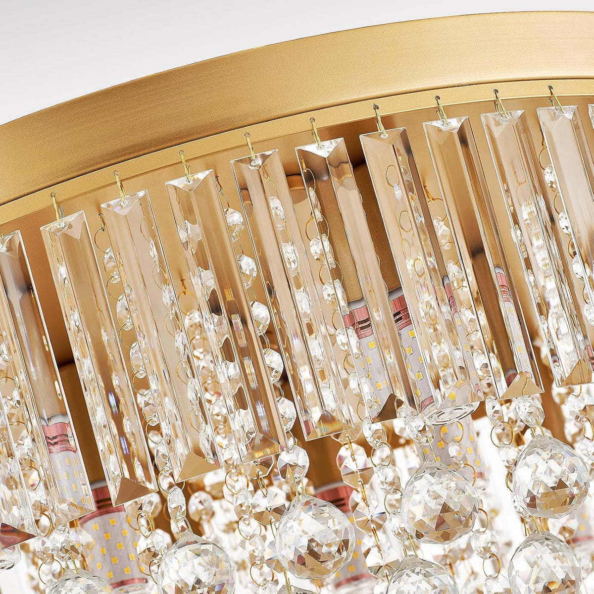 9-Light Gold Crystal Chandelier Contemporary 22'' Modern Semi Flush M...