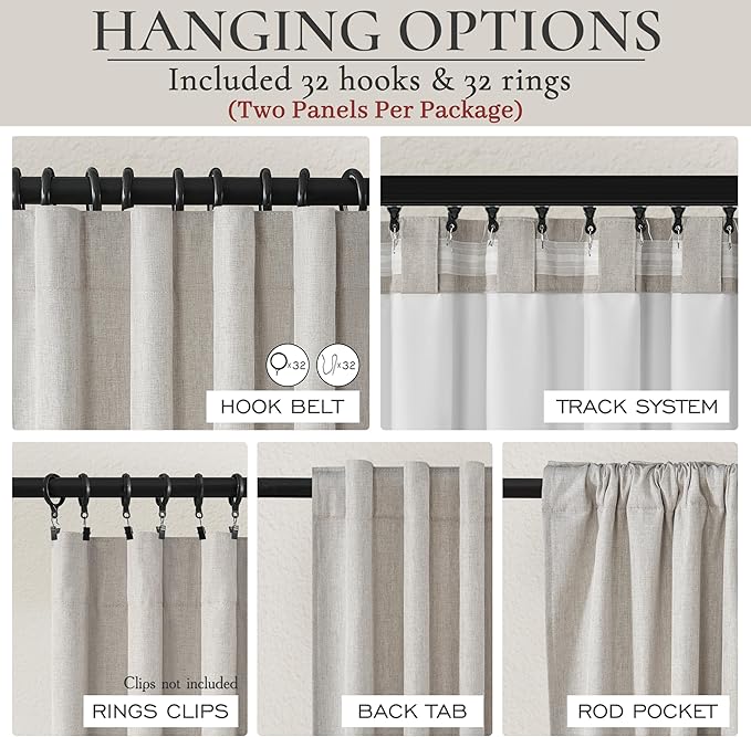Pleat Linen Blend Room Darkening Curtains 84 Inch Length 2 Panels Set