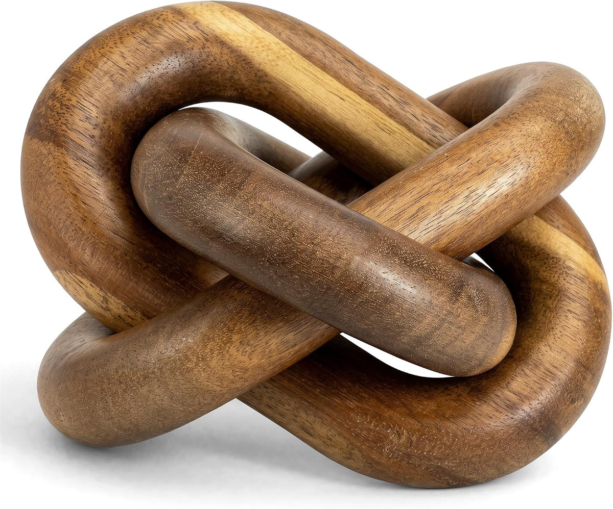 EOSAHR Acacia Wood 3 Link Wood Knot Decor for Coffee Table, Brown