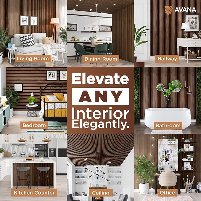 Avana Acoustic Wood Wall Panels – 94.4 x 12.6 Inch Rustic Walnut Acoustic (2 ...