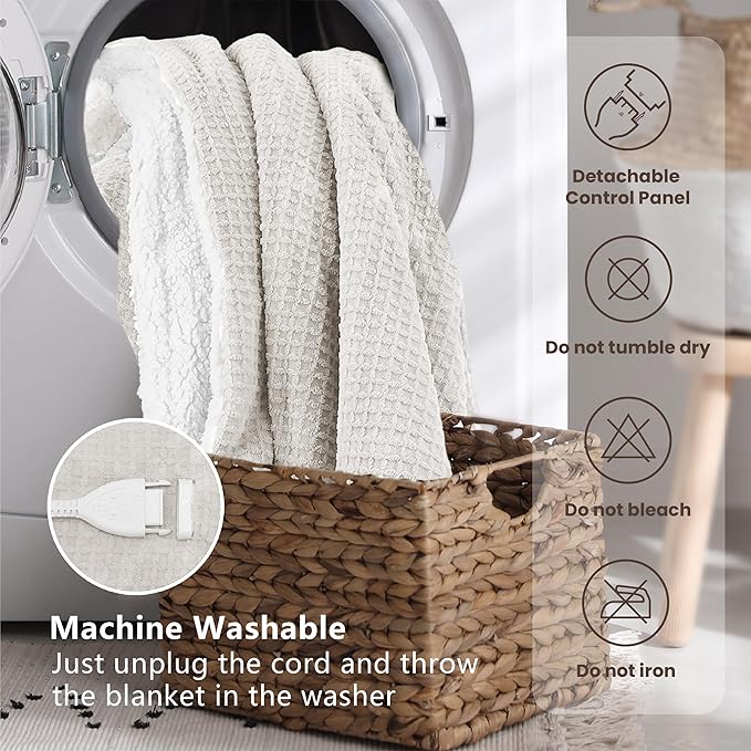 Heated Blanket Electric Blanket Twin Waffle, 62x84 Inches Sherpa Fleece Fast