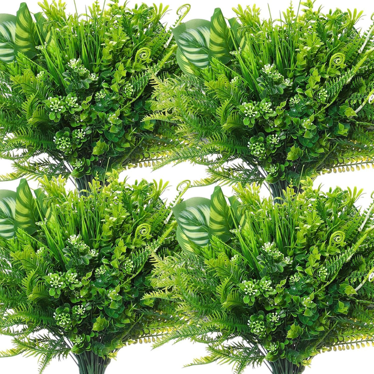 24 Pcs Artificial Outdoor Plants UV Proof, Greenery, Fresh Color
