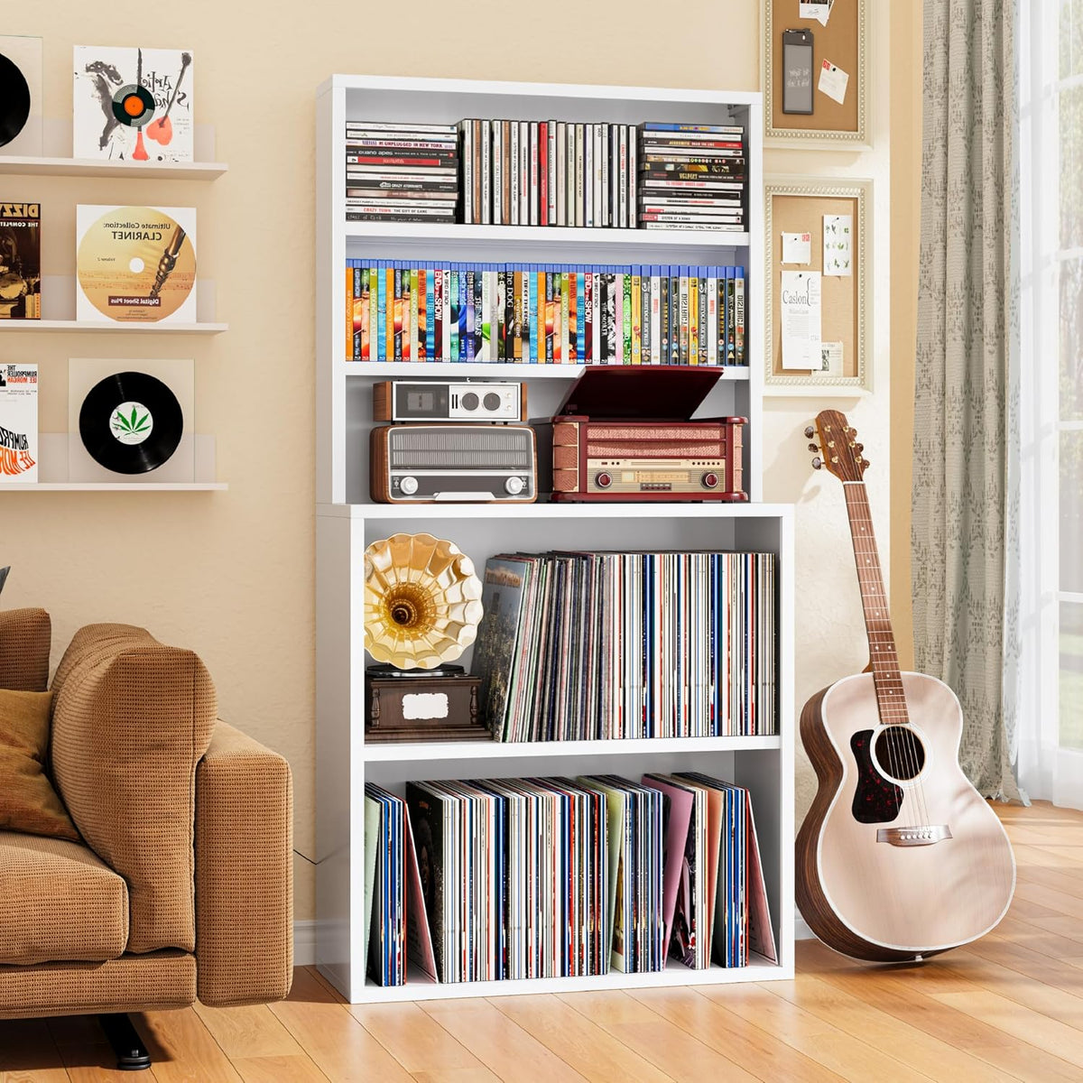 DVD Storage Cabinet, Record Player Stand, White