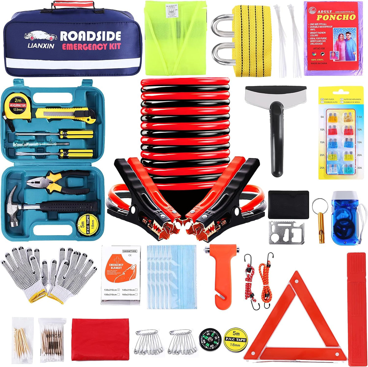 LIANXIN Emergency Roadside Kit for Car,Safety Car Kit with Jumper Cables