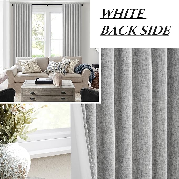 Grey Linen Room Darkening Curtains 95 Inches Long 2 Panels Set