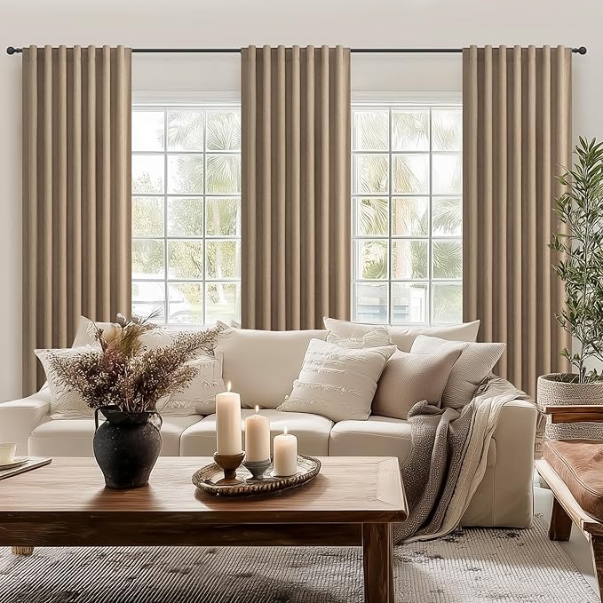 RustBrown Black Out 96 Inch Long Boho Curtains 2 Panel Set, Farmhouse Curtains