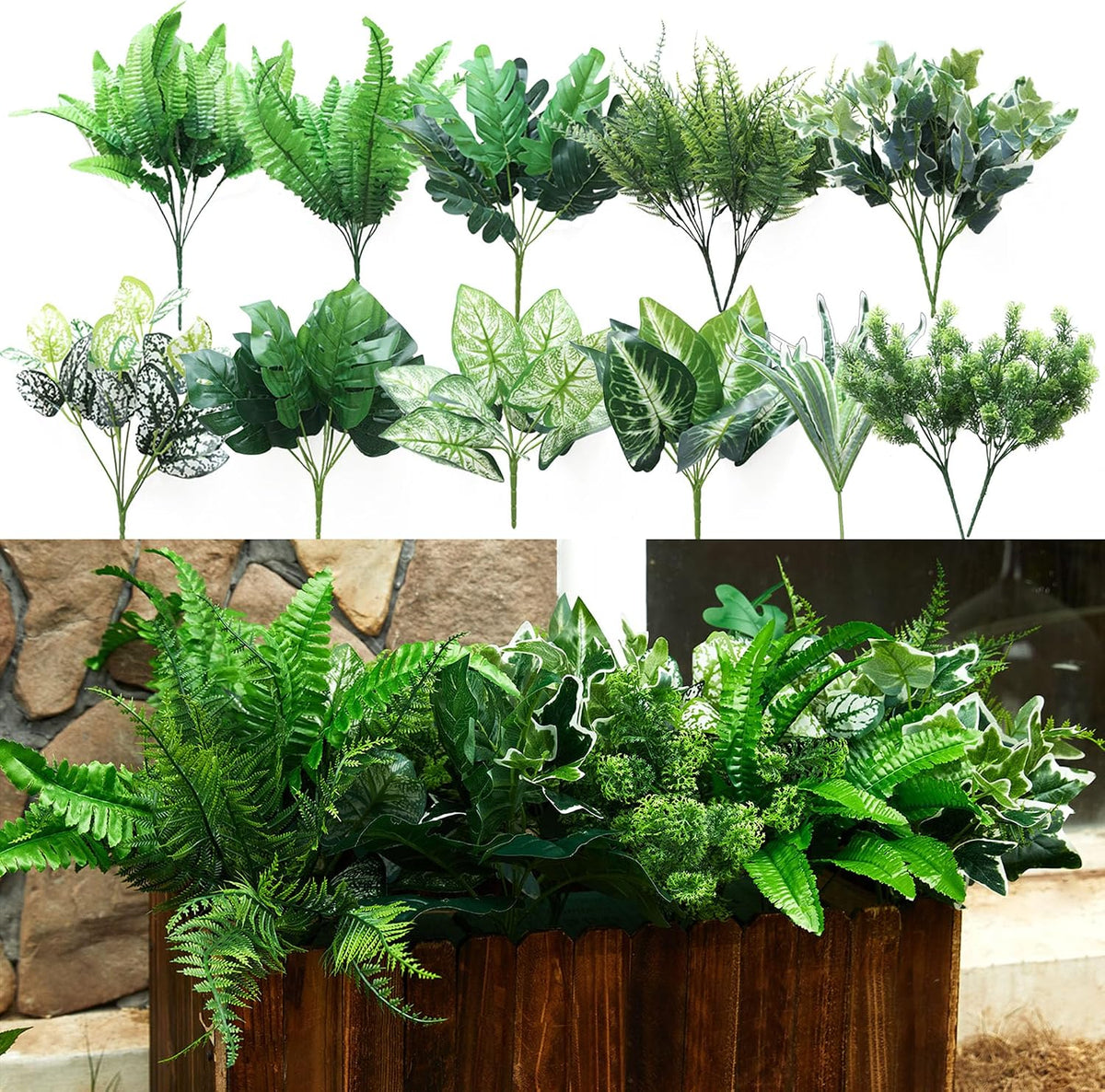 14 Bunches Fake Plants Outdoor, Fake Bushes UV Resistant Artificial Flowers G...