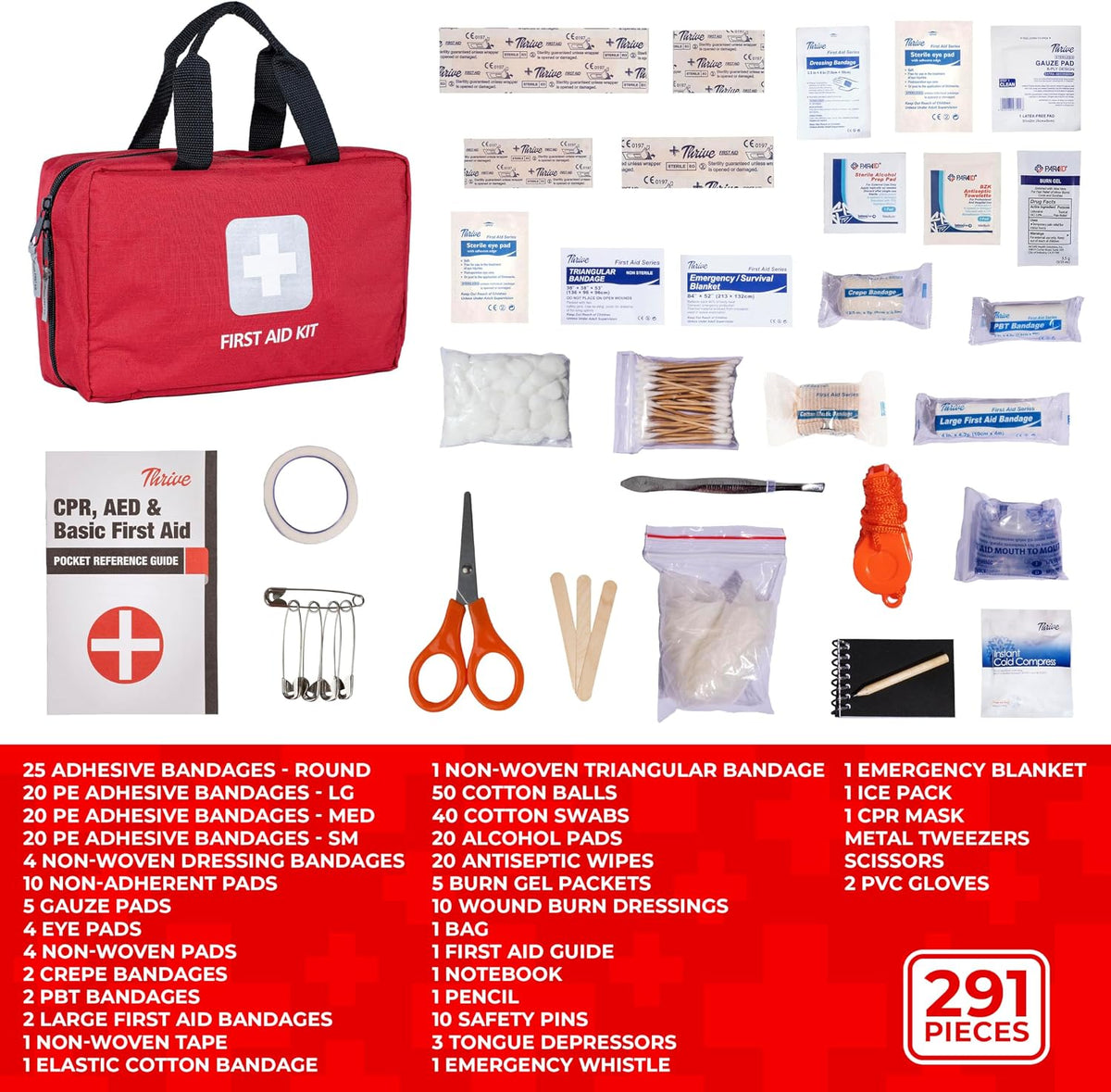 Thrive Home Essentials First Aid Kit (291 Pieces) - First Aid Bag with Multi-...