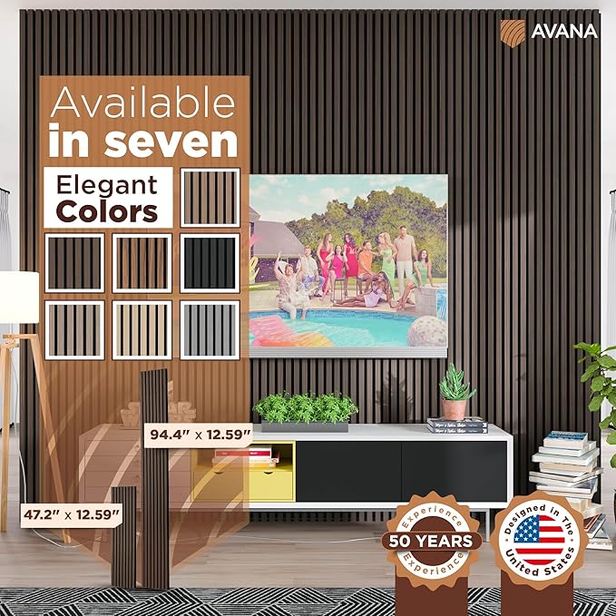 Avana Acoustic Wood Wall Panels – 47.2 x 12.6 Inch Dark Walnut Oak Acoustic (...
