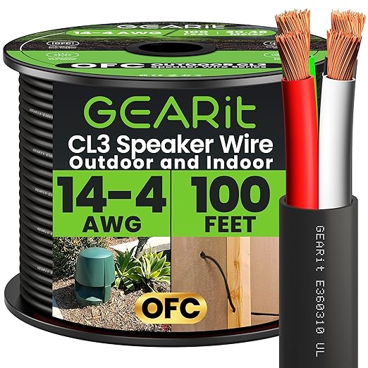 GEARit Outdoor Speaker Wire CL3 Rated, 14 Gauge Speaker Wire, Speaker Cable 100