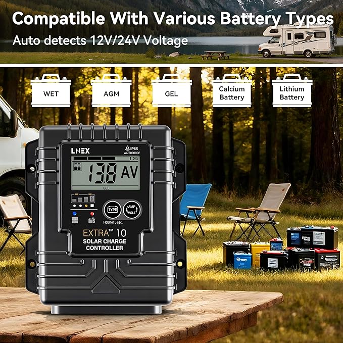 Solar Charge Controller Waterproof, 10A Solar Panel Regulator