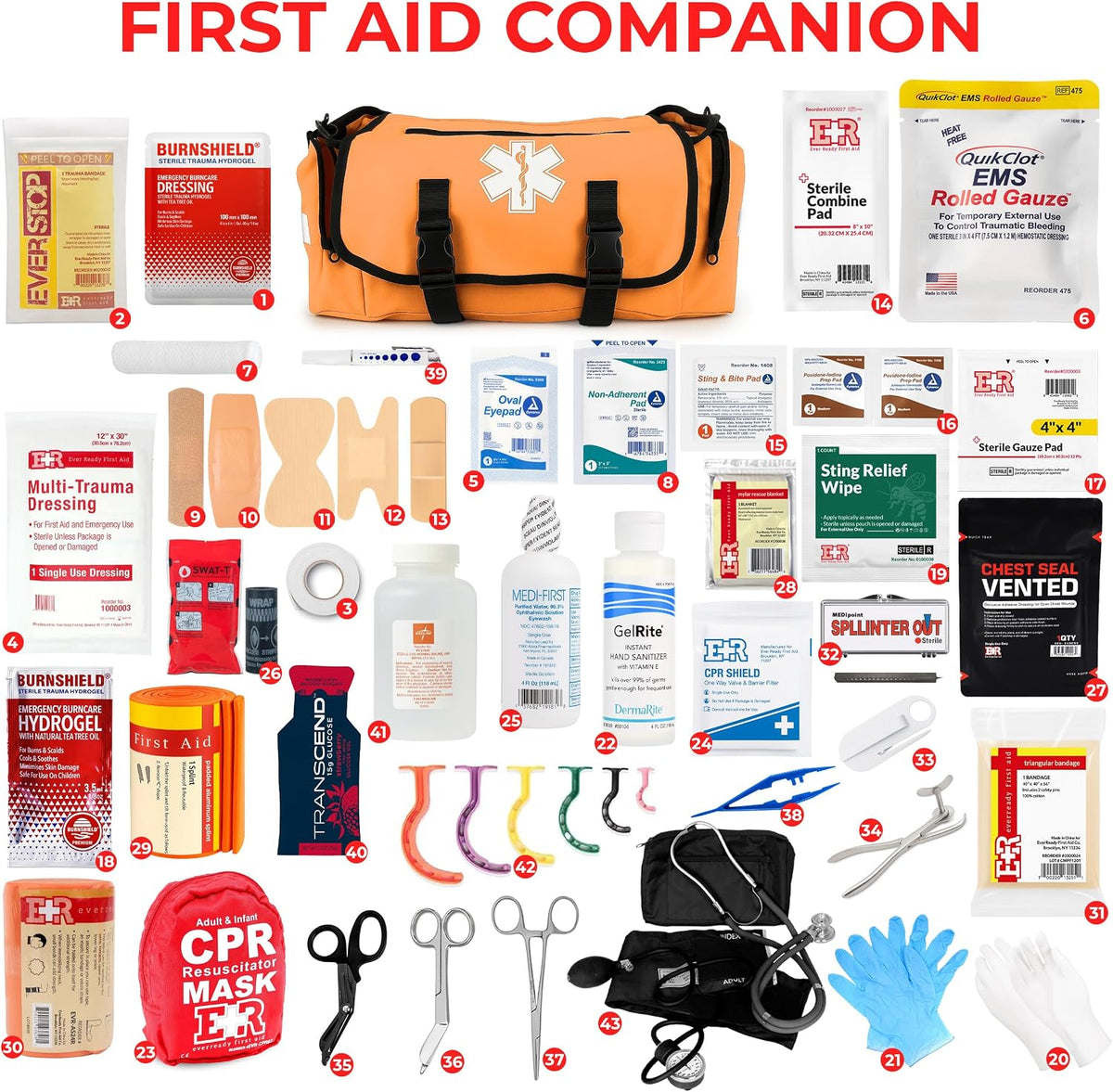 Fully Stocked EMT Trauma Bag – Tactical First Responder Medical Kit with Tour...