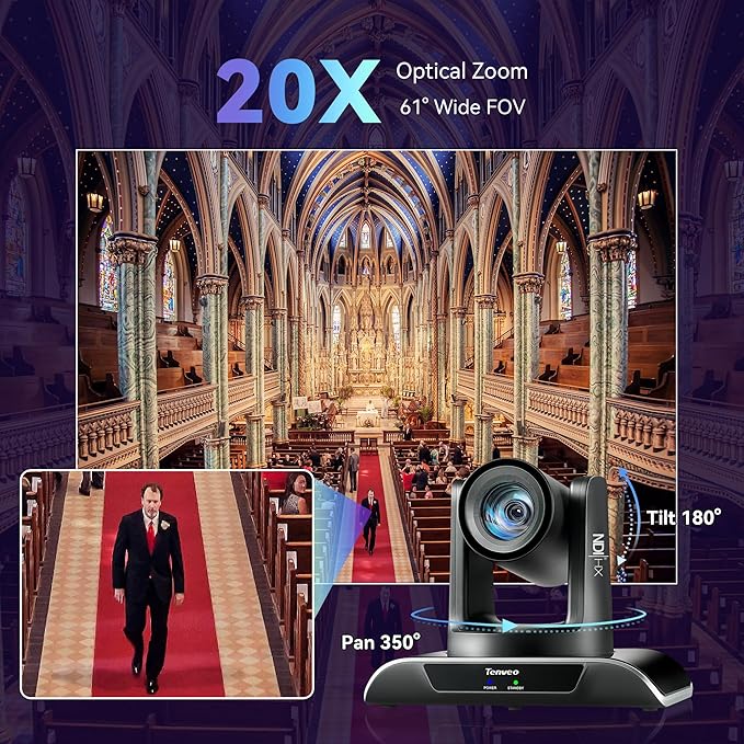 Tenveo NDI PTZ Camera AI Humanoid & Face Auto-Tracking, HDMI/LAN/USB3.0 P...