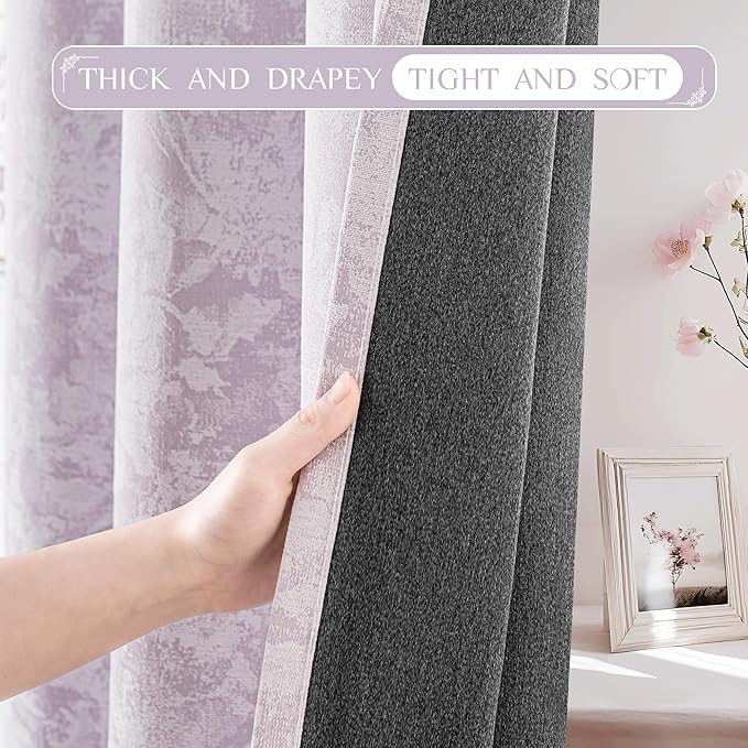 Beauoop Purple Floral Jacquard Blackout Curtains 63 Inches Long 2 Panels