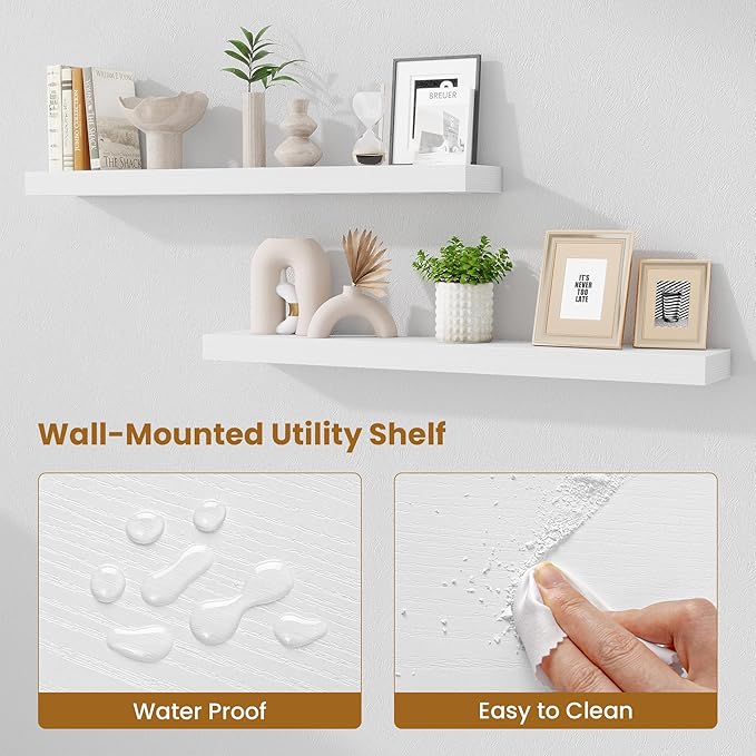 Fun Memories 40 Inch Floating Shelves, Long Wood Wall Shelf Set of 2