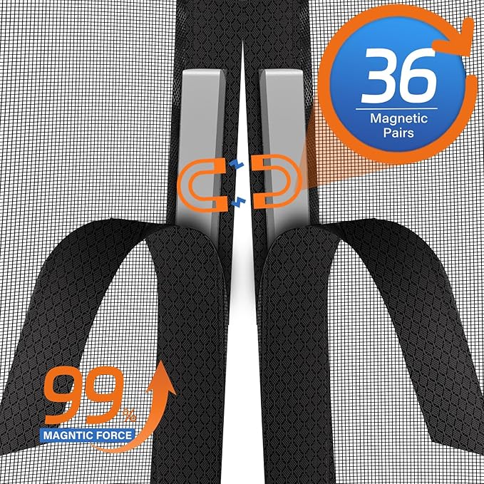Magnetic Screen Door Mesh Left Right Side Opening Upgraded PET Material Mesh