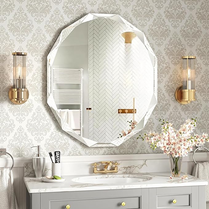 Bathroom Mirrors for Over Sink, Round Frameless Mirrors for Wall, 24x30 Inch